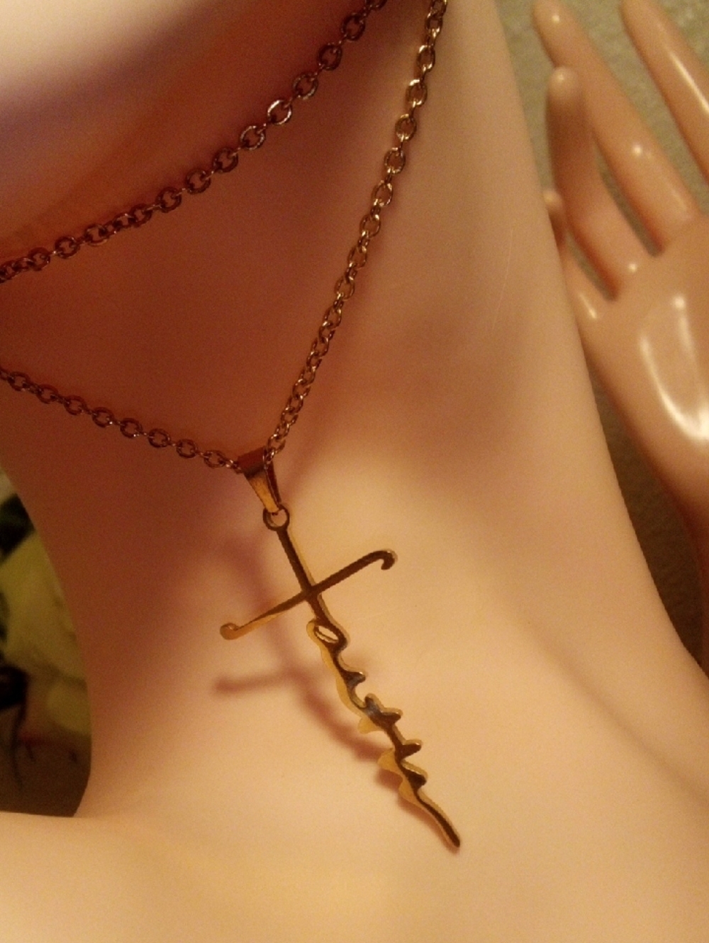 Gold Cross Script Pendant Necklace - Women Jewelry